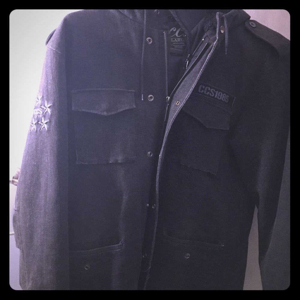 CCS black jean jacket with hood